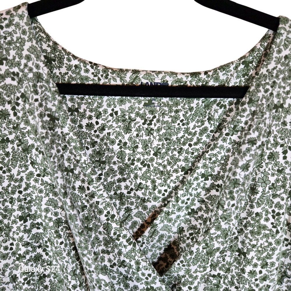 Lands End Women's Floral Print Sleeveless Midi Dress Size Medium Green White‎